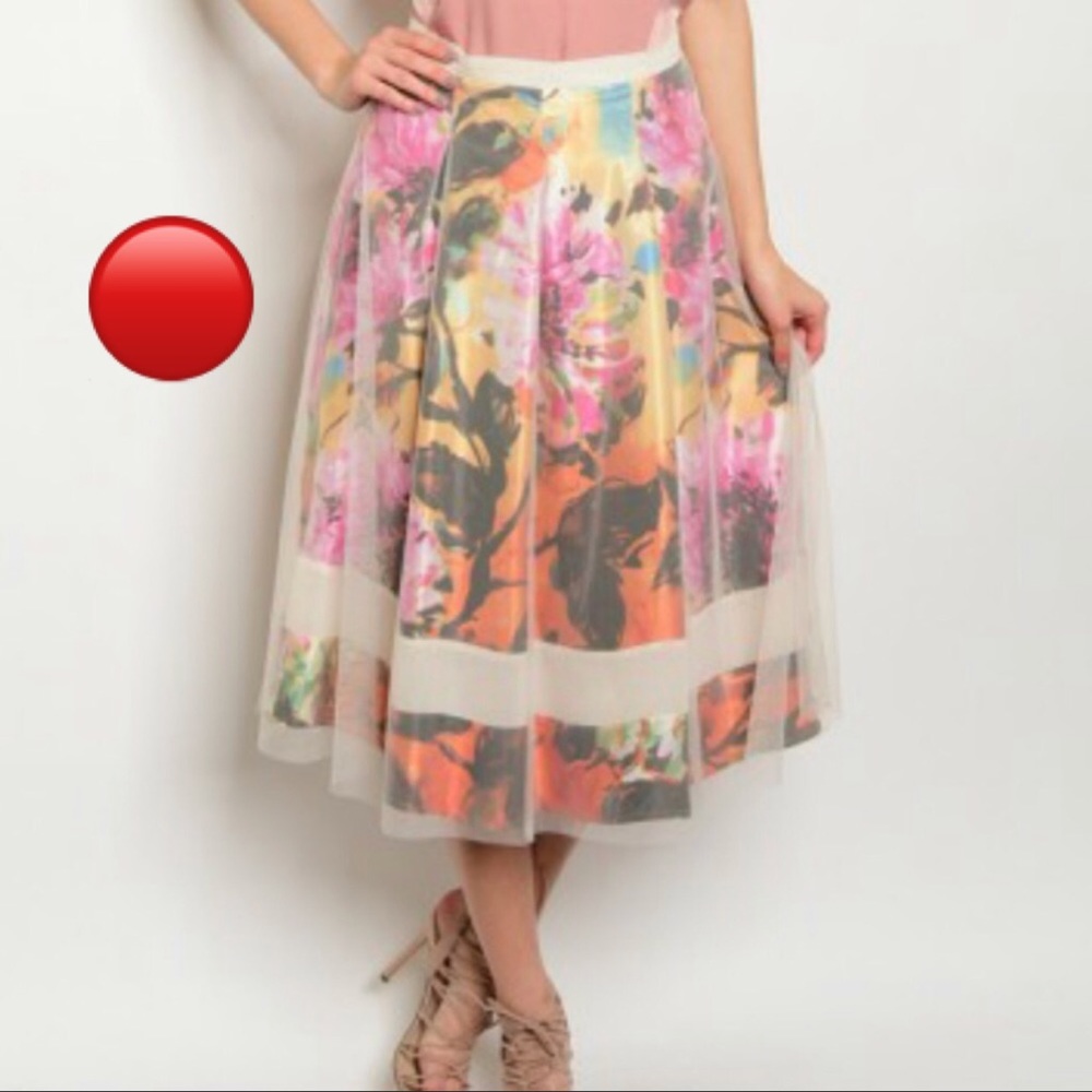 🔴 Floral Tulle layer Midi Skirt Fully Lined Sexy